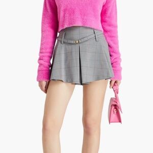 Maje Women's Gray Skirt-effect Checked Wool-blend Twill Shorts